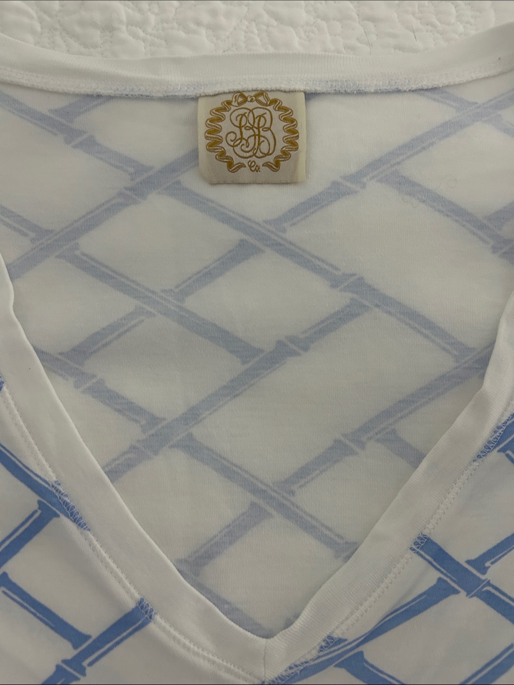 The Beaufort Bonnet Company Blue and White Bamboo Lattice Pajama Set - Picture 3 of 5